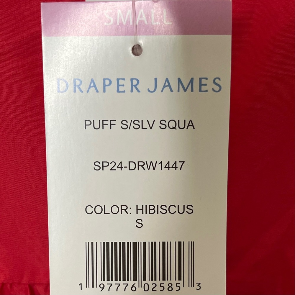 Draper James Puff Sleeve Smocked Back Mini Dress NWT Small Red Pink Cotton - Picture 9 of 12